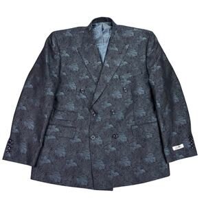 Tayion Mens Classic Fit Jacquard Double-Breasted Dinner Suit Jacket Navy 44S